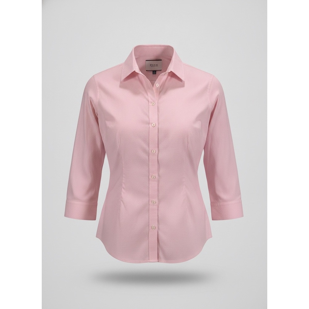Thomas Pink Womens Pink Micro Check 3/4 Sleeve Button Down Stretch Shirt Size 14